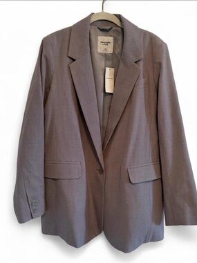 Abercrombie & Fitch Women's Taupe Gray Single-Button Blazer